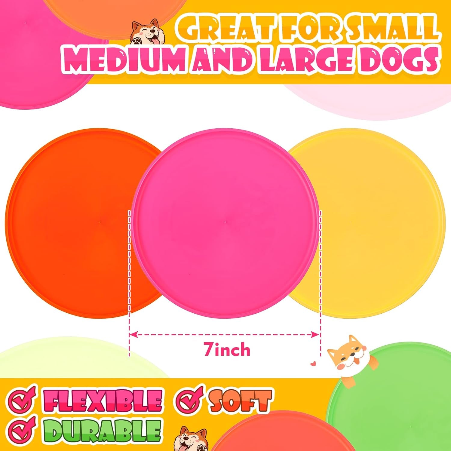 15 Pack Dog Flying Disc Silicone Puppy Flyer Toy Soft Dog Floating Saucer Indestructible React Faster Training Interactive Toys for Small Medium Puppy Outdoor Sport, 5 Colors