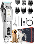 Dog Clippers for Grooming Thick Heavy Coats, All-Metal Body Low Noise Cordless Rechargeable Dog Hair Trimmer, Stainless Steel Blade, Professional Pet Grooming Kit for Dogs & Cats (Silver)