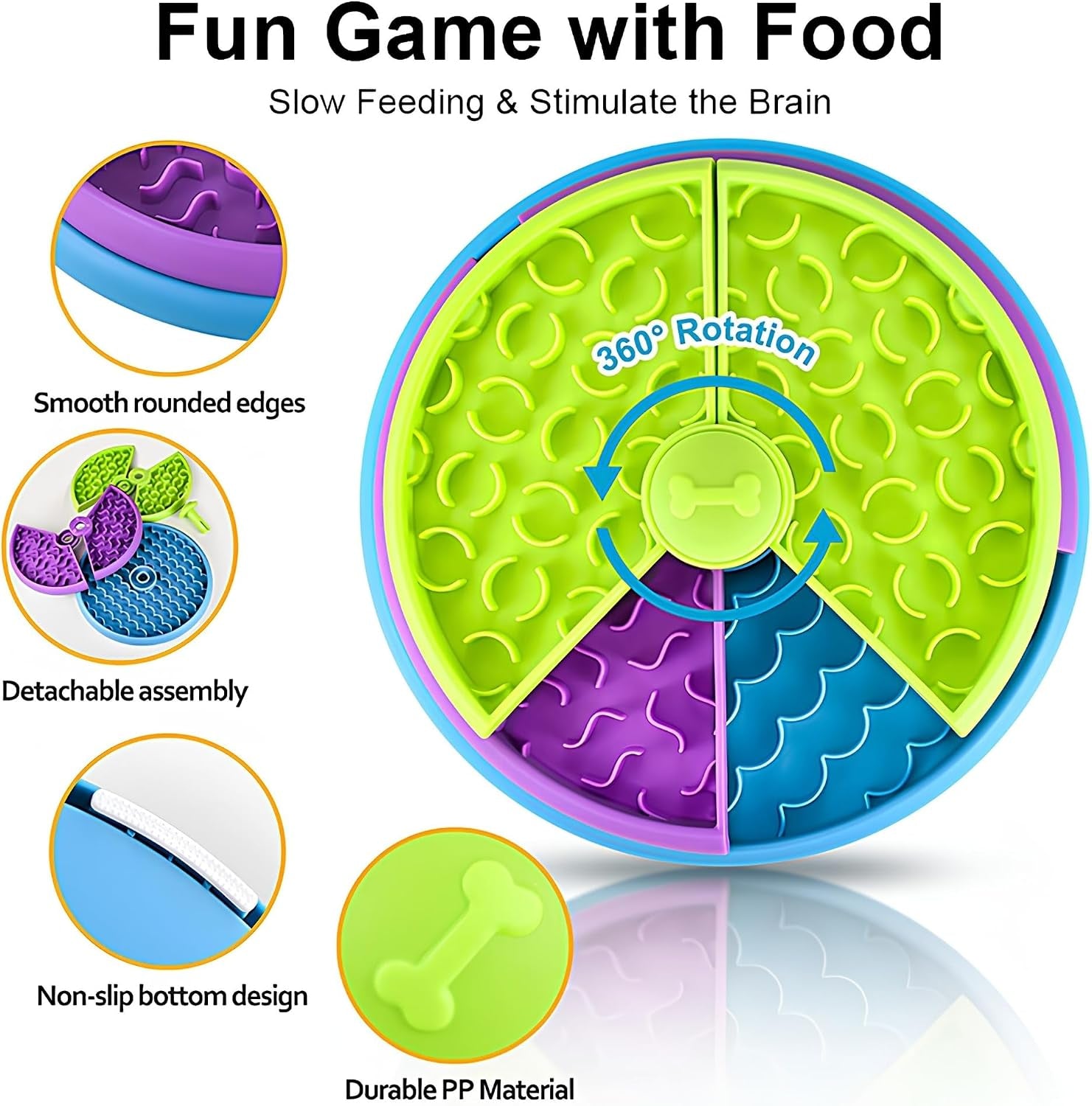 Slow Feeder Dog Bowl – 3-Level Puzzle Feeder for Large, Medium & Small Dogs | Spinning Lick Bowl for Liquid Treats, Peanut Butter & Wet Food | Bpa-Free Dog Enrichment Bowl