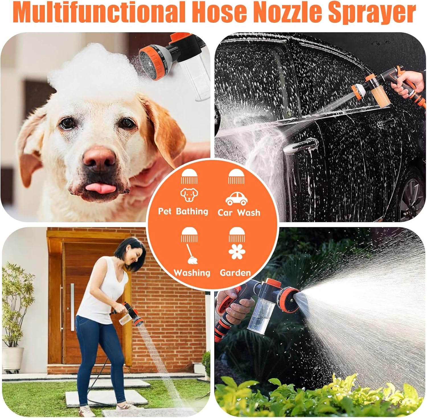 Dog Washing Hose Attachment, Dog Shower Attachment Hose Nozzle Foam Sprayer | Garden Hose Sprayer Nozzle with Soap Dispenser, Dog Hose Attachment with Shower Hose Adapter for Indoor Outdoor Pet Shower