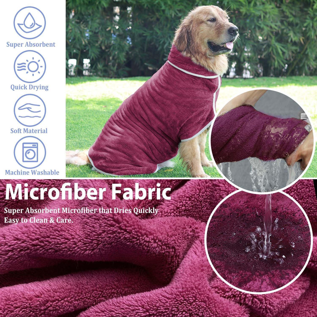 Dog Bathrobe Towel Drying Coat - Super Absorbent Dog Towels Bath Robe for Drying Dogs Large, Soft Adjustable Collar & Belly Strap Fast Drying Coat Pet Dog Cat Bath Robe Towel (Blue, Large)