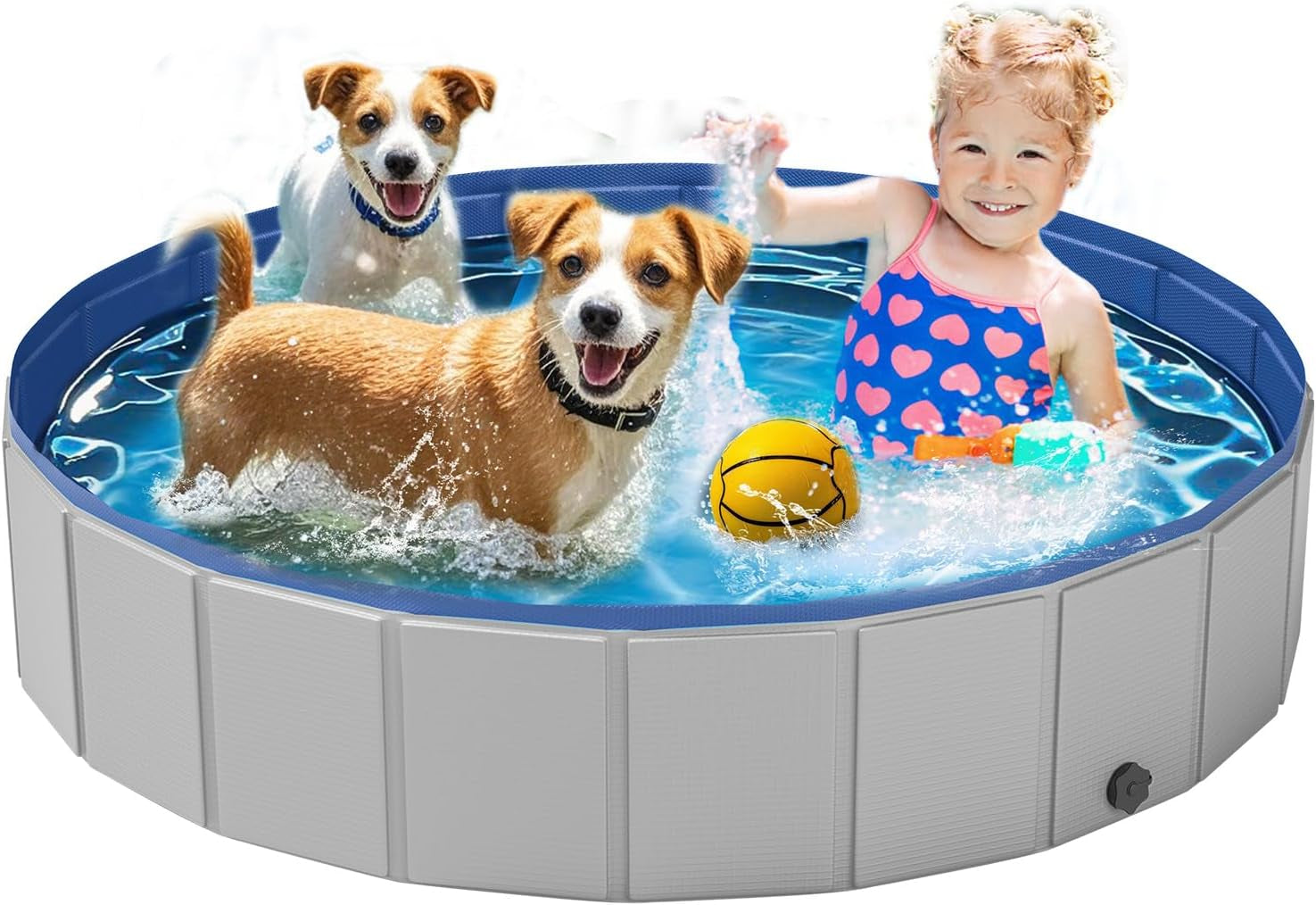 Dog Pool for Large Dogs, Foldable Plastic Pool for Dogs Slip-Resistant (XL - 63'' X 12'')