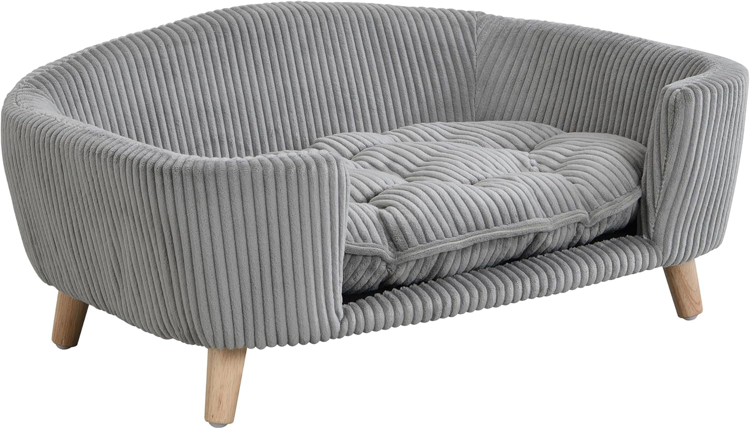 Elroy Orthopedic Dog Bed, Elevated Dog Sofa Bed for Small Dog, Supportive Foam Pet Couch Bed with Wooden Legs, Modern Pet Sofa Bed, Gray
