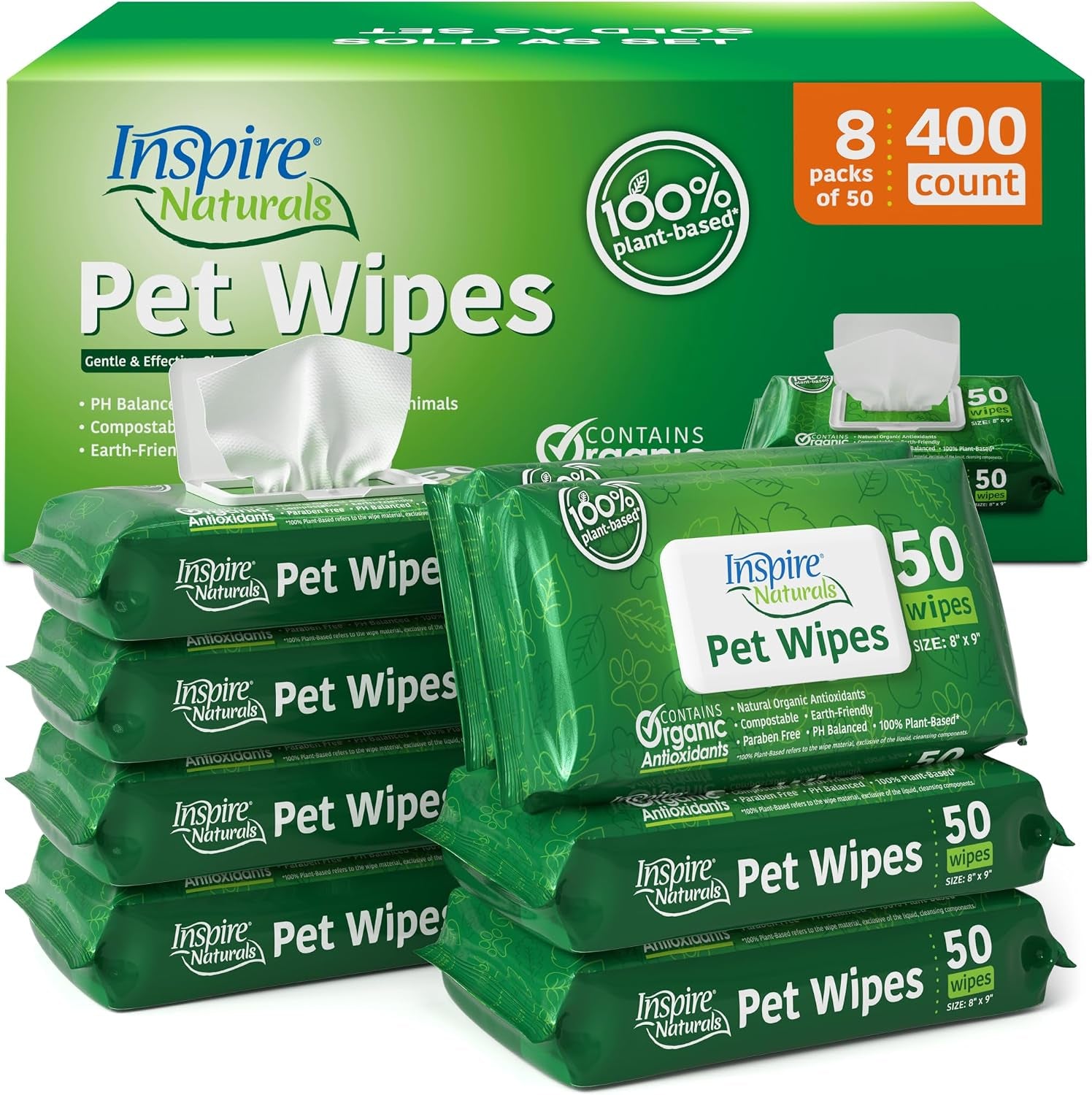 Naturals Pet Wipes for Dogs and Cats 100% Natural Plant Based with Organic Antioxidants, Dog Wipe Cleaning Deodorizing | Puppy Wipes | Dog Wipes for Paws and Butt(100Ct - 2 Pack)