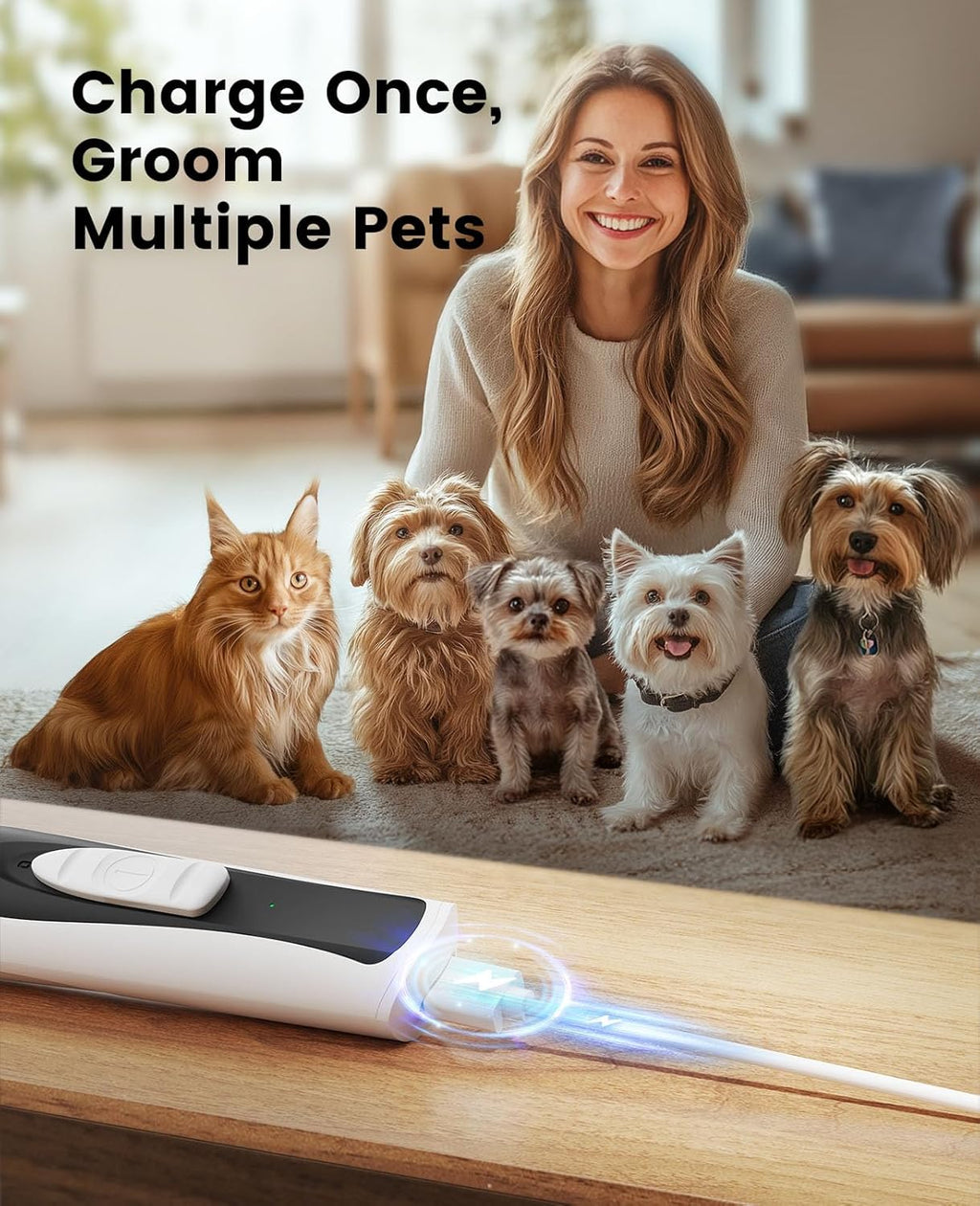 Low-Noise Dog Paw Trimmer with LED Light | 35Db Quiet, 0.8Inch Safe Blade for Paws, Ears, Face & Rump, Cordless, Pet Paw Grooming Clippers for Dogs & Cats