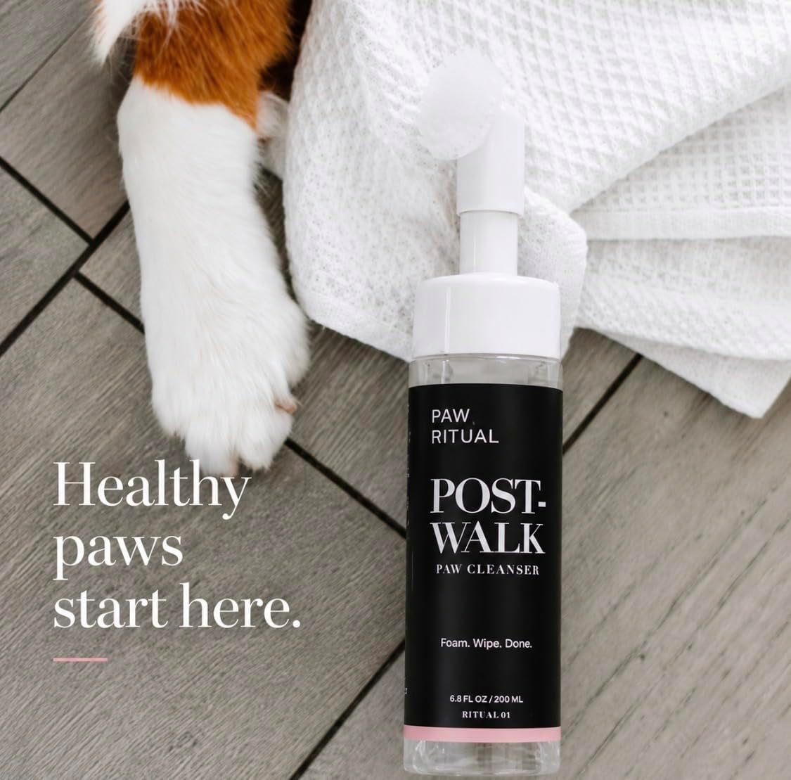 Dog Paw Cleaner, Dog Paw Wash, No-Rinse Foaming Paw Cleanser with Silicone Brush for Dogs & Puppies, Plant-Derived Formula for Sensitive Paws, 6.8 Fl Oz