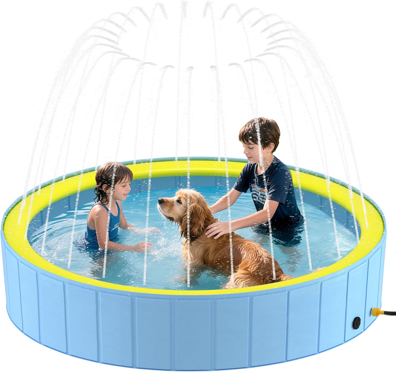 Foldable Dog Pool with Sprinkler for Large Dogs, Portable Hard Plastic PVC Pet Bathing Tub, Outdoor Collapsible Swimming Pool for Pets, 120'' X 20''