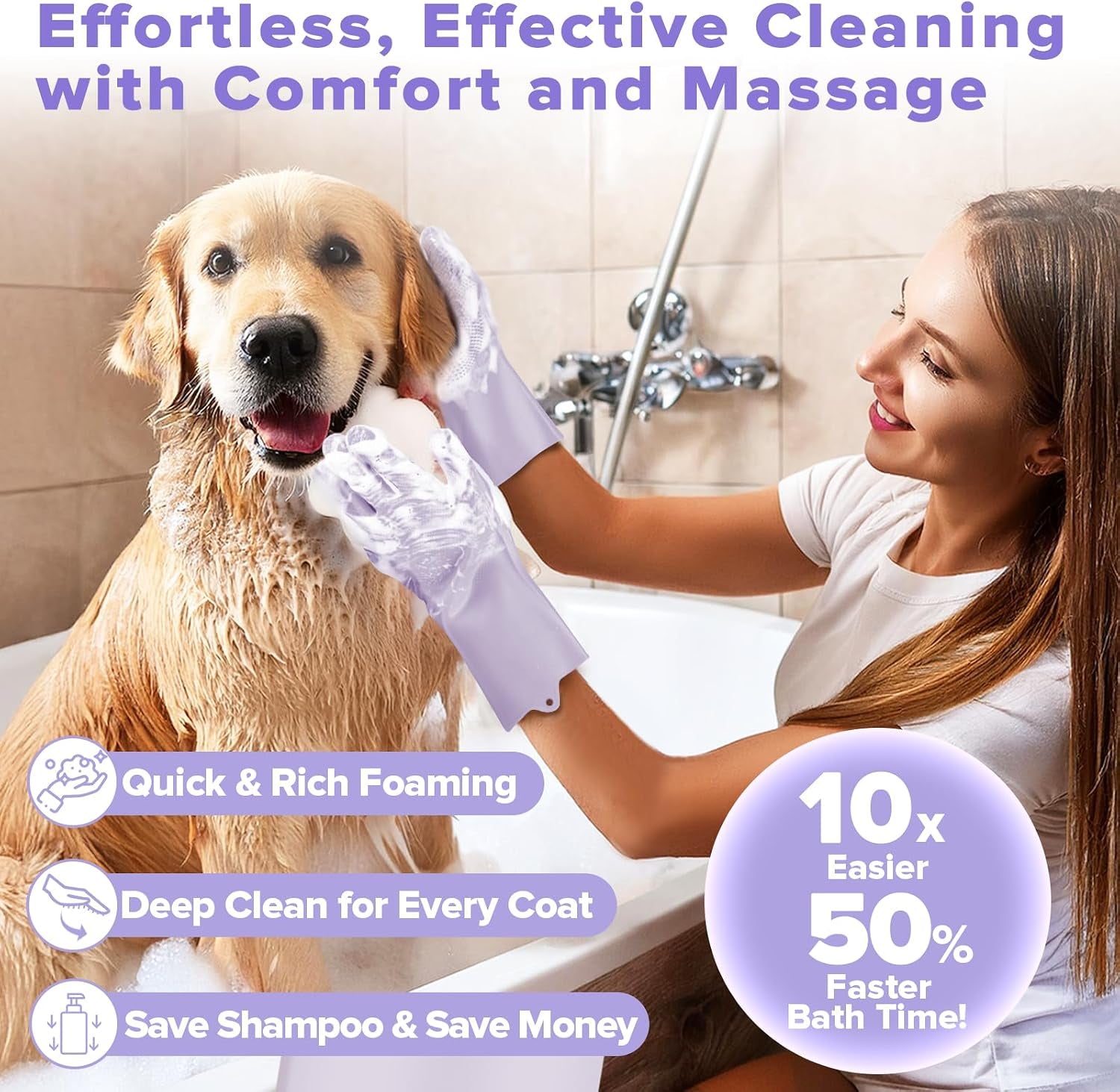 6PCS Grooming & Bath Supplies for Dogs, Cats | Dog Washing Gloves | Dog Bath Brush | Dog Shower Brush | Pet Grooming Gloves | Dog Grooming Kit | Pet Supplies for Showerhead & Sprayer (Purple)