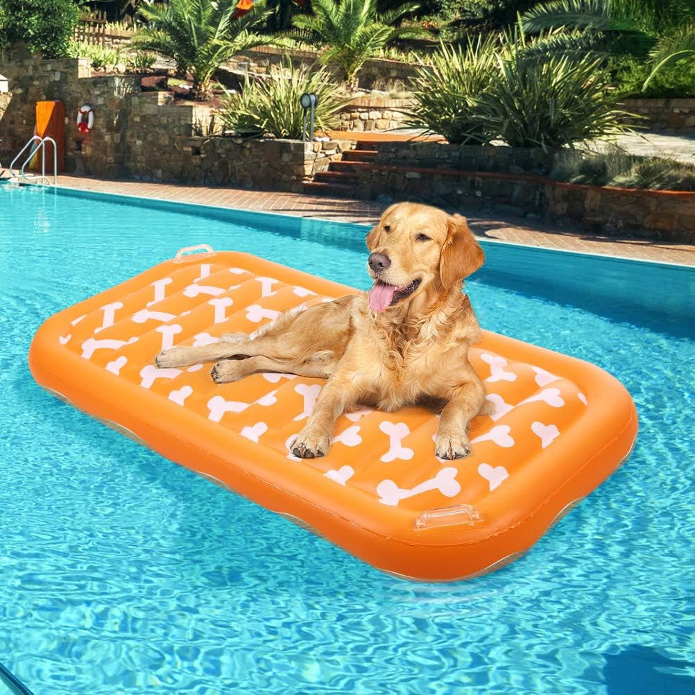 Inflatable Dog Pool Float - Large Ride on Pool Raft Toy for Pet, Summer Swiming Pool or Lake Water Games for Small to Large Dogs, Floating Raft with Cute Paw Design