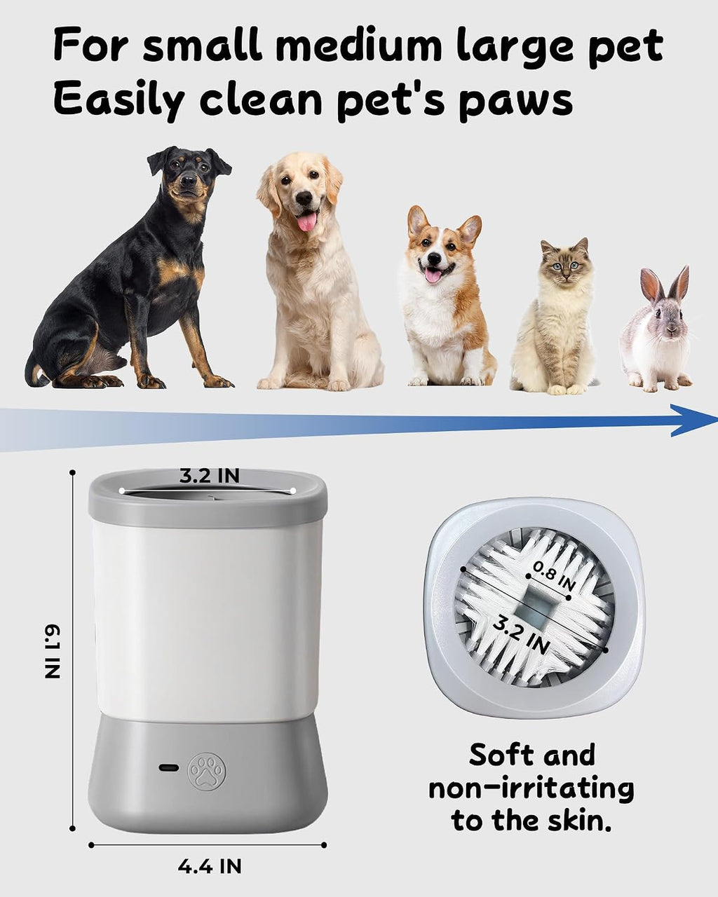 Electric Dog Paw Cleaner for Dogs，2 Speeds Automatic Dog Foot Paw Washer for Small Medium to Large Cat Dog Pet (Grey)