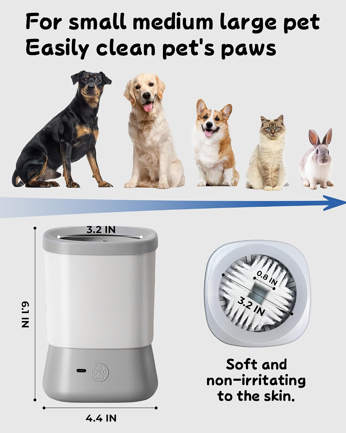 Electric Dog Paw Cleaner for Dogs，2 Speeds Automatic Dog Foot Paw Washer for Small Medium to Large Cat Dog Pet (Grey)
