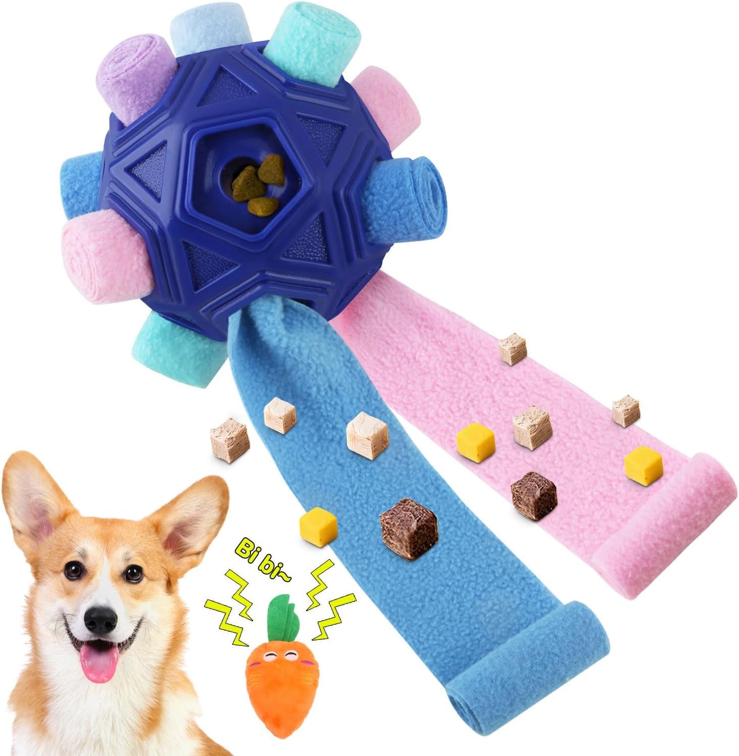 Dog Snuffle Ball-Interactive Puzzle Dog Toys Encourage Natural Foraging Skills Slow Feeder for Training and Stress Relief, Cloth Strip Hiding Food Treat Dispenser Dog Toy