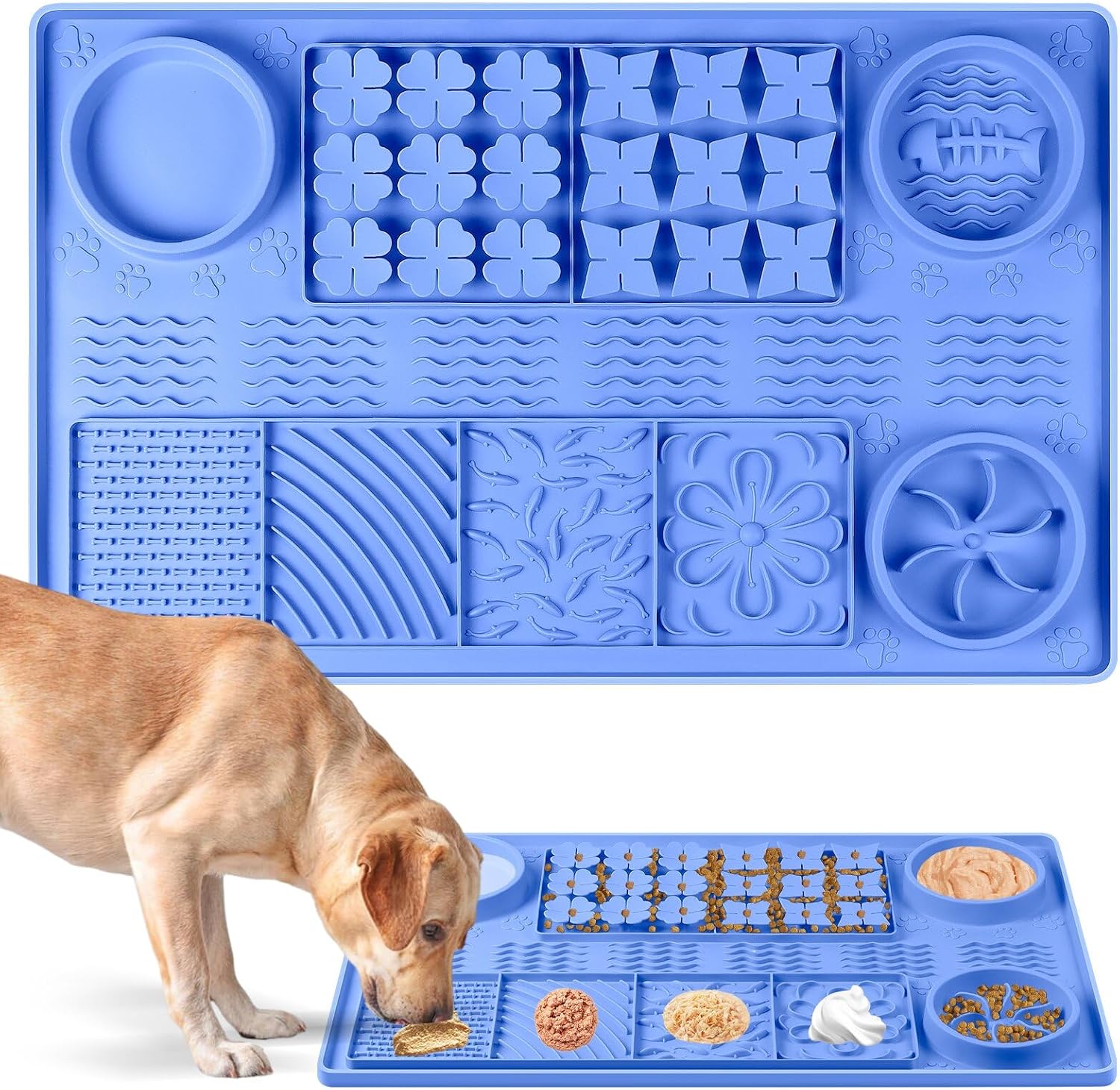 Large Silicone Snuffle Mat, 32"X 20" Dog Lick Mat with Suction Cups, Slow Feeder for Small | Medium | Large | Multiple Dogs Slow Eating, Boredom Reducer (Blue)