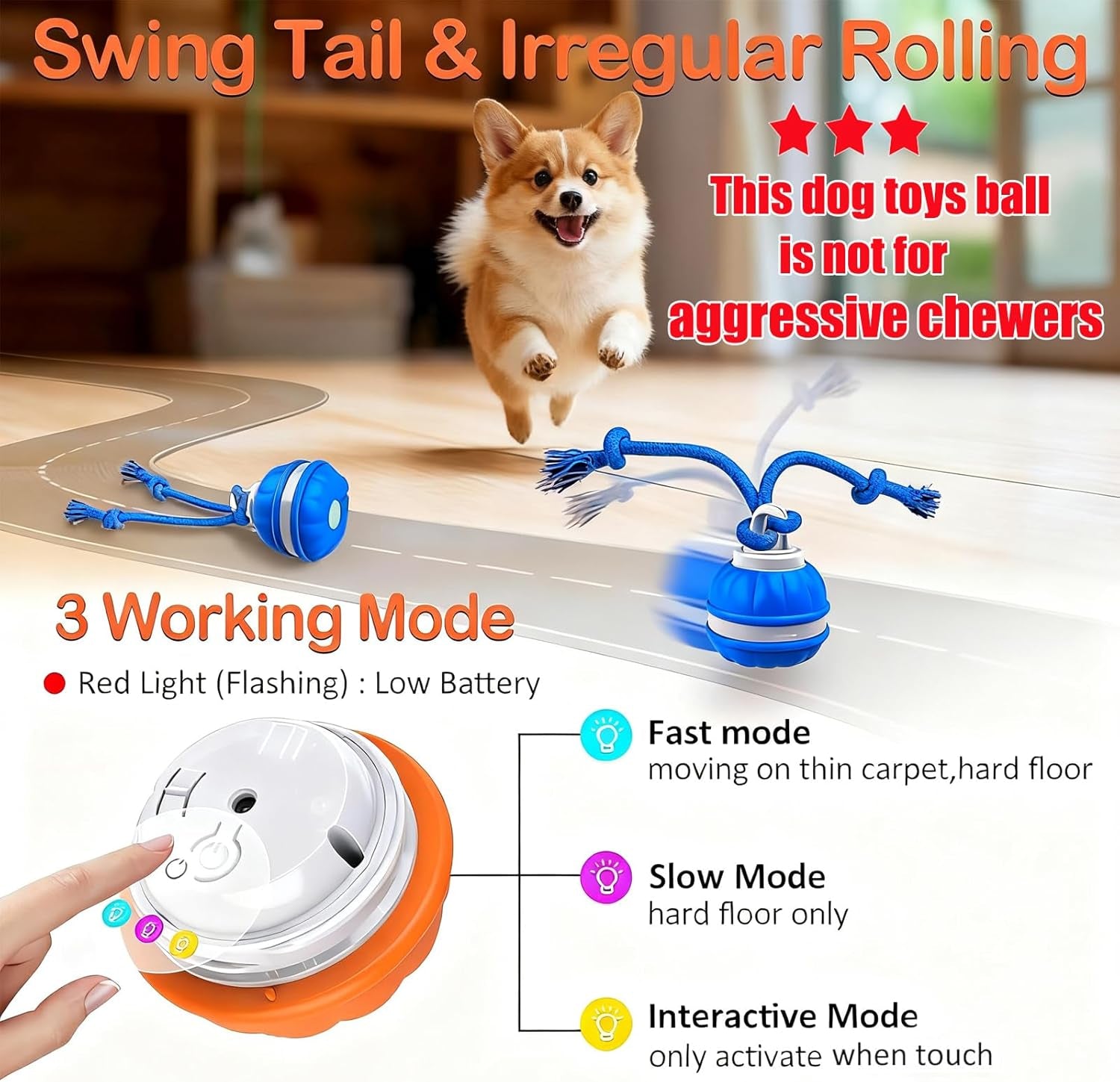 2Paks Interactive Dog Toys，Peppy Pet Ball for Dogs，Motion Activate Rolling Ball for Puppy/Medium Dogs，Active Rolling Dog Bal L Wicked Bal L for Daily Training, Dog Toys to Keep Them Busy(Blue&Orange)