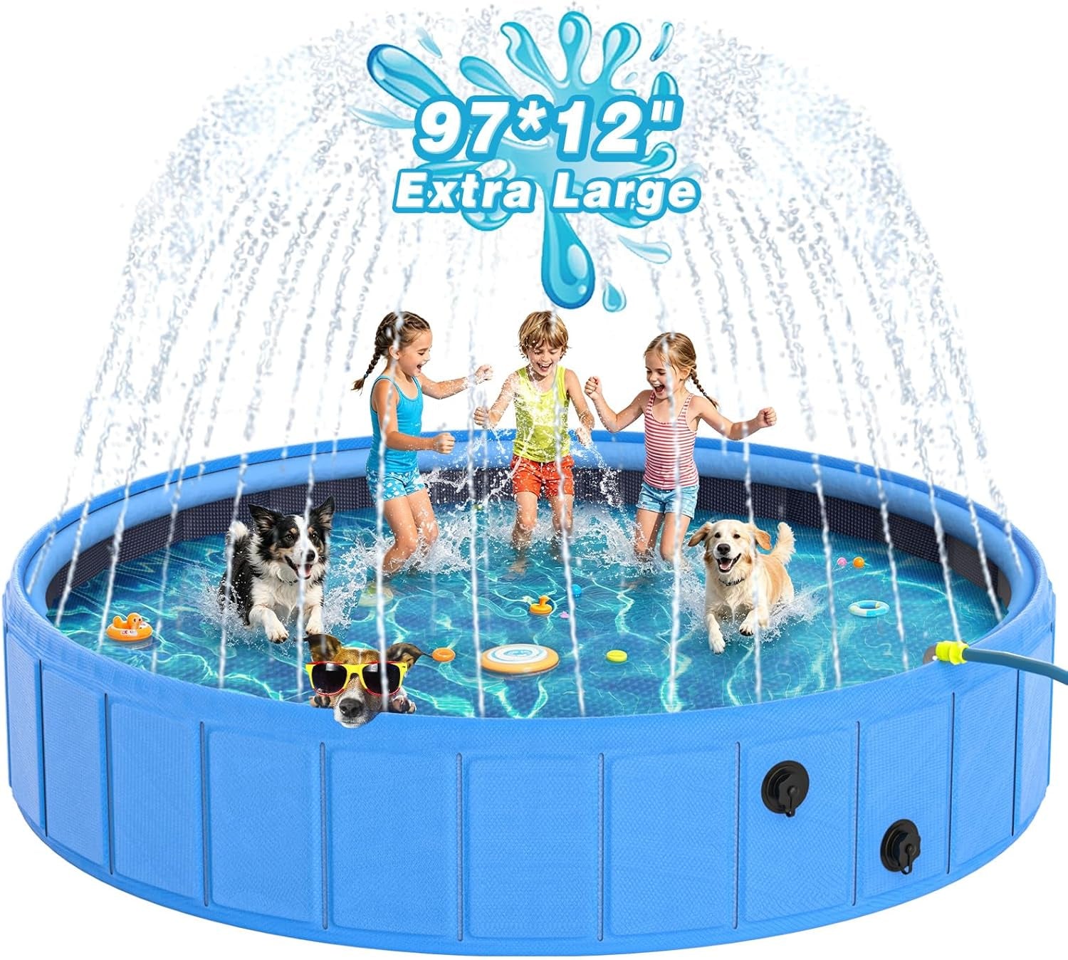 Foldable Dog Pool with Sprinkler, Large Non-Slip PVC Pet Bath, 79 Inch | 2-In-1 Pet Bath and Sprinkler with Non-Slip Base for Dogs and Kids, Ideal for Backyard Cooling, Bathing and Summer Water Play