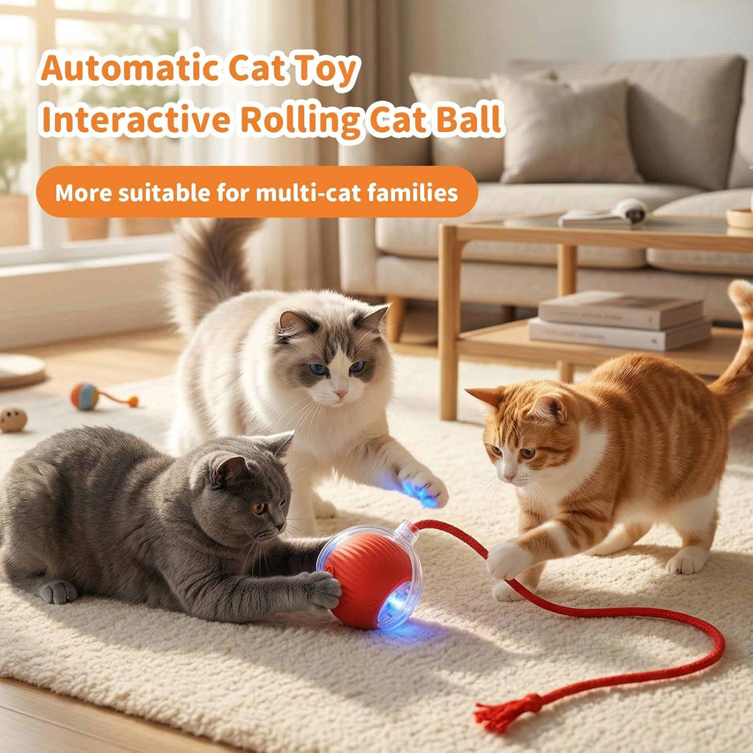 Interactive Cat Toys for Indoor Cats Smart Automatic Ball Rolling for Bored Kitten Pet Upgraded Speedy Moving Chase Dogs Toy Mothers Day Gifts Red
