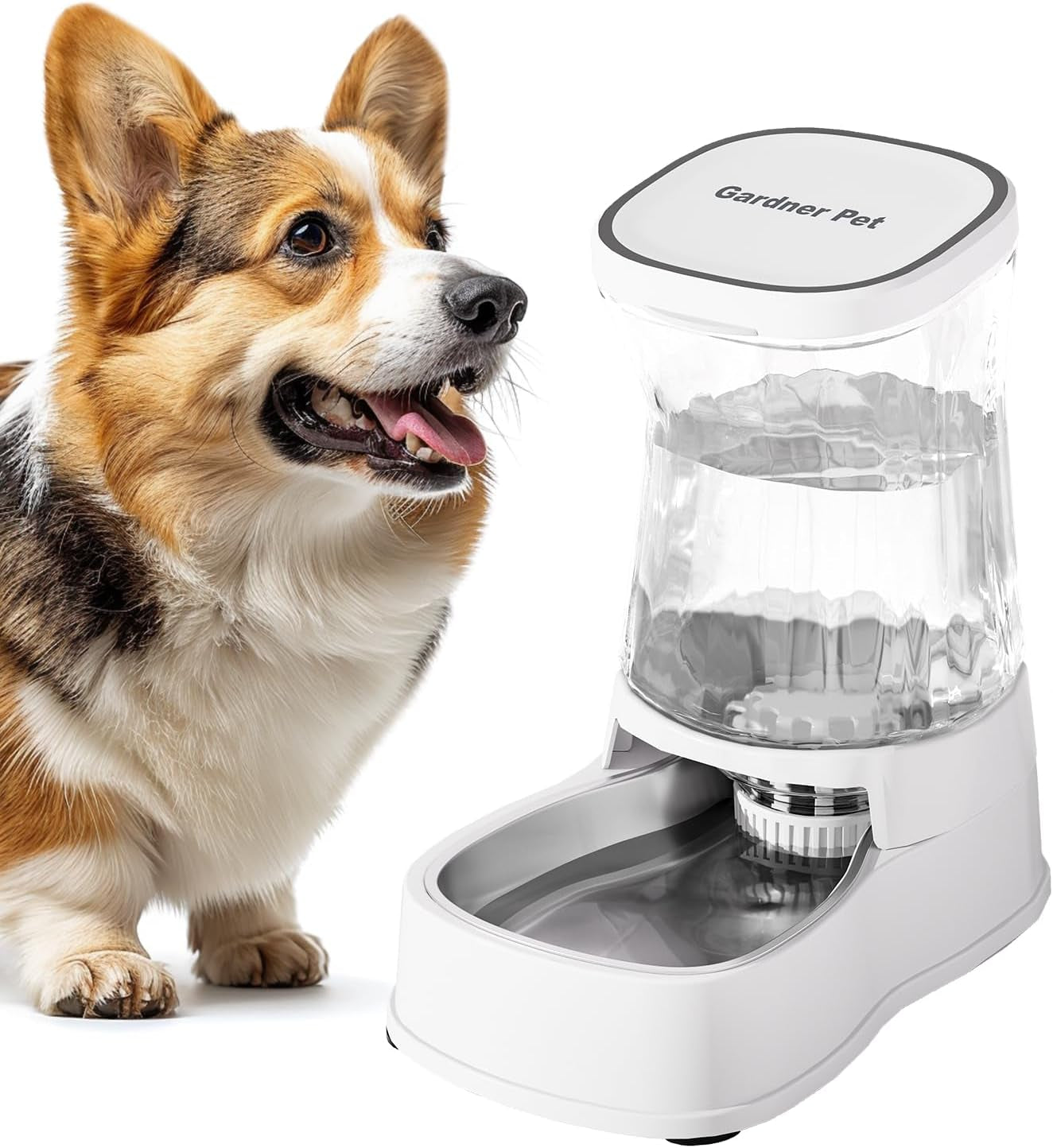 Automatic Gravity Water Dispenser for Dogs, 1Gallon Stainless Steel Dog and Cat Water Bowl Dispenser, Dog Water Fountain Dispenser for Small&Medium Dogs, Cats, Puppies(Black)