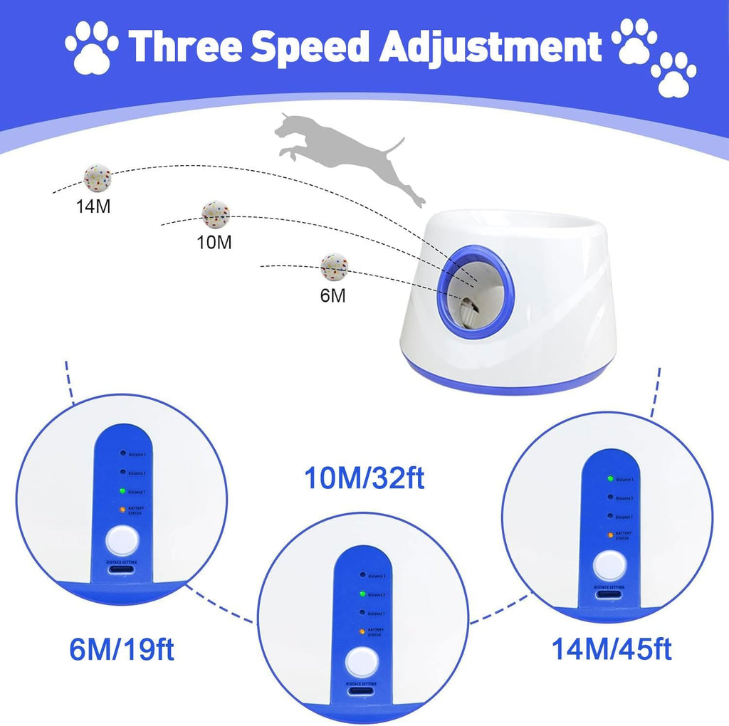 Dog Ball Launcher - Automatic Ball Thrower for Dogs, 3 Adjustable Distance Settings Dog Ball Thrower, Indoor Outdoor Interactive Fetch Machine Dog Toys for Small/Medium Sized Dog