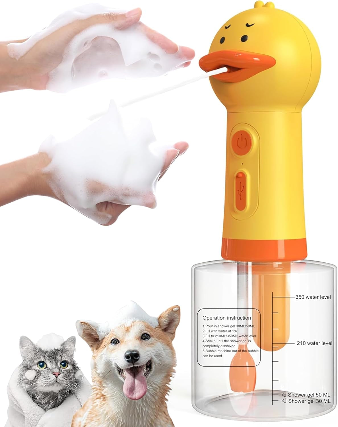 Electric Dog Shampoo Dispenser Dog Shampoo Sprayer Duck Shampoo Foamer for Pet, Foaming Soap Dispenser for Bathtub, Kitchen Sink Cleaning