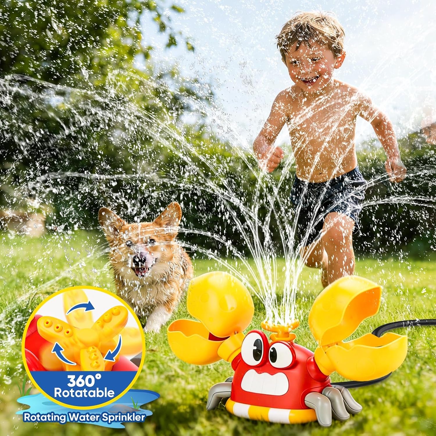 Water Sprinkler for Kids, Summer outside Water Toys Attached to Garden Hose with 3 Spray Patterns & 4 Bean Bags for Toss Game, Kids Sprinklers for Yard Lawn Pool Games for Age 4-12 Yr Old Boys Girls