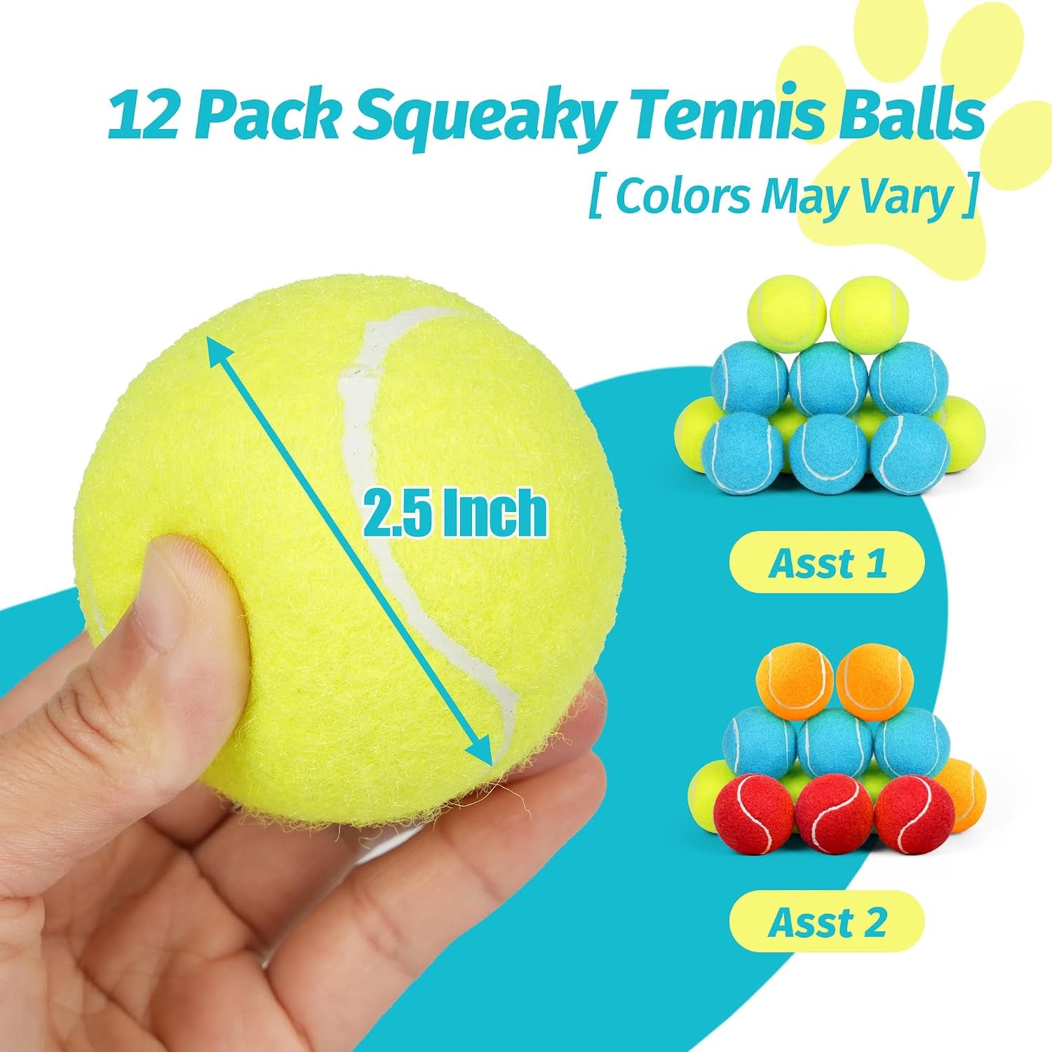 Prime Pets Squeaky Dog Tennis Balls 12 Pack, 2.5” Durable High-Bounce Tennis Balls for Dogs, Dog Ball for Fetch & Training, Outdoor Interactive Dog Toy Ball for Small and Medium Dogs