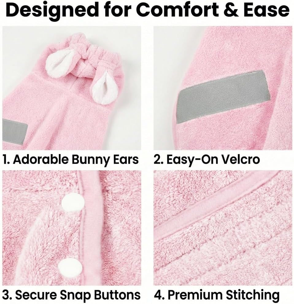 Dog Bathrobe Super Absorbent Towel for Small Dogs Cats Fast Drying Dog Robe Coat with Hood Puppy Cat Bath Towel Wrap Pet Grooming Supplies after Shower (Light Pink,S)