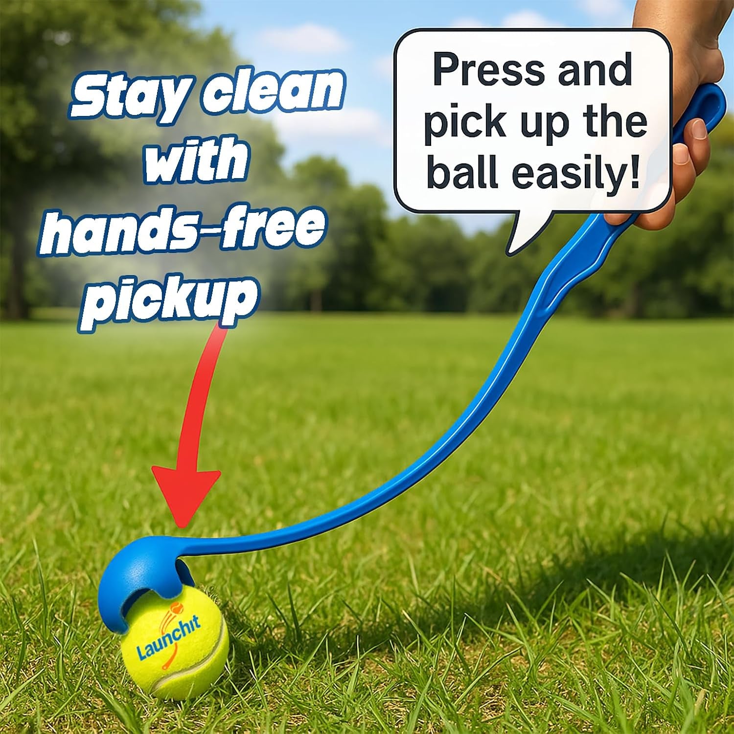 Dog Ball Launcher, Tennis Ball Thrower, Compact Design 13.8" Stick with Medium 2.5" Ball (Blue)