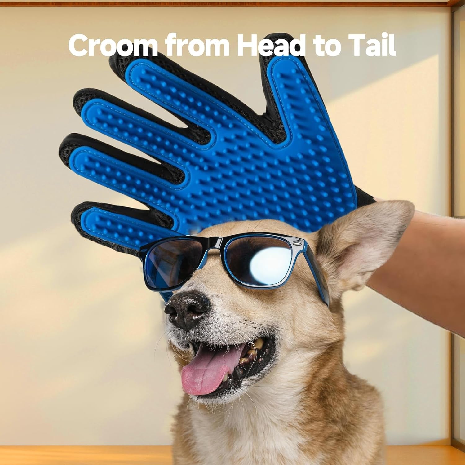 Pet Hair Removal Glove for Dogs & Cats, 2-Pack Blue | 2-In-1 Deshedding Brush and Massage Mitt for Shedding Control, Bathing and Washing, Safe for Short or Long Hair Pets