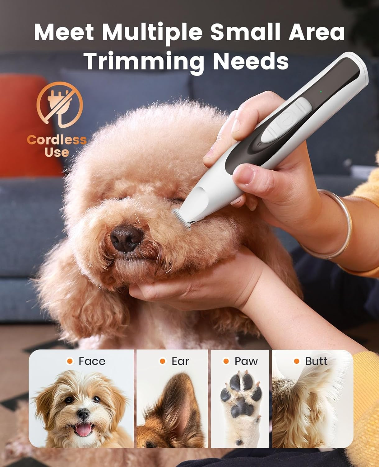 Low-Noise Dog Paw Trimmer with LED Light | 35Db Quiet, 0.8Inch Safe Blade for Paws, Ears, Face & Rump, Cordless, Pet Paw Grooming Clippers for Dogs & Cats