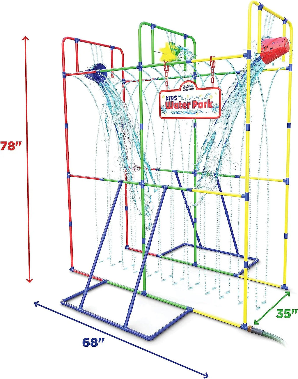 Backyard Waterpark Sprinkler 77" Water Toy for Kids, Outdoor Fun Water Play with Dump Buckets for a Family Splash Wheel Water Toys for Backyard