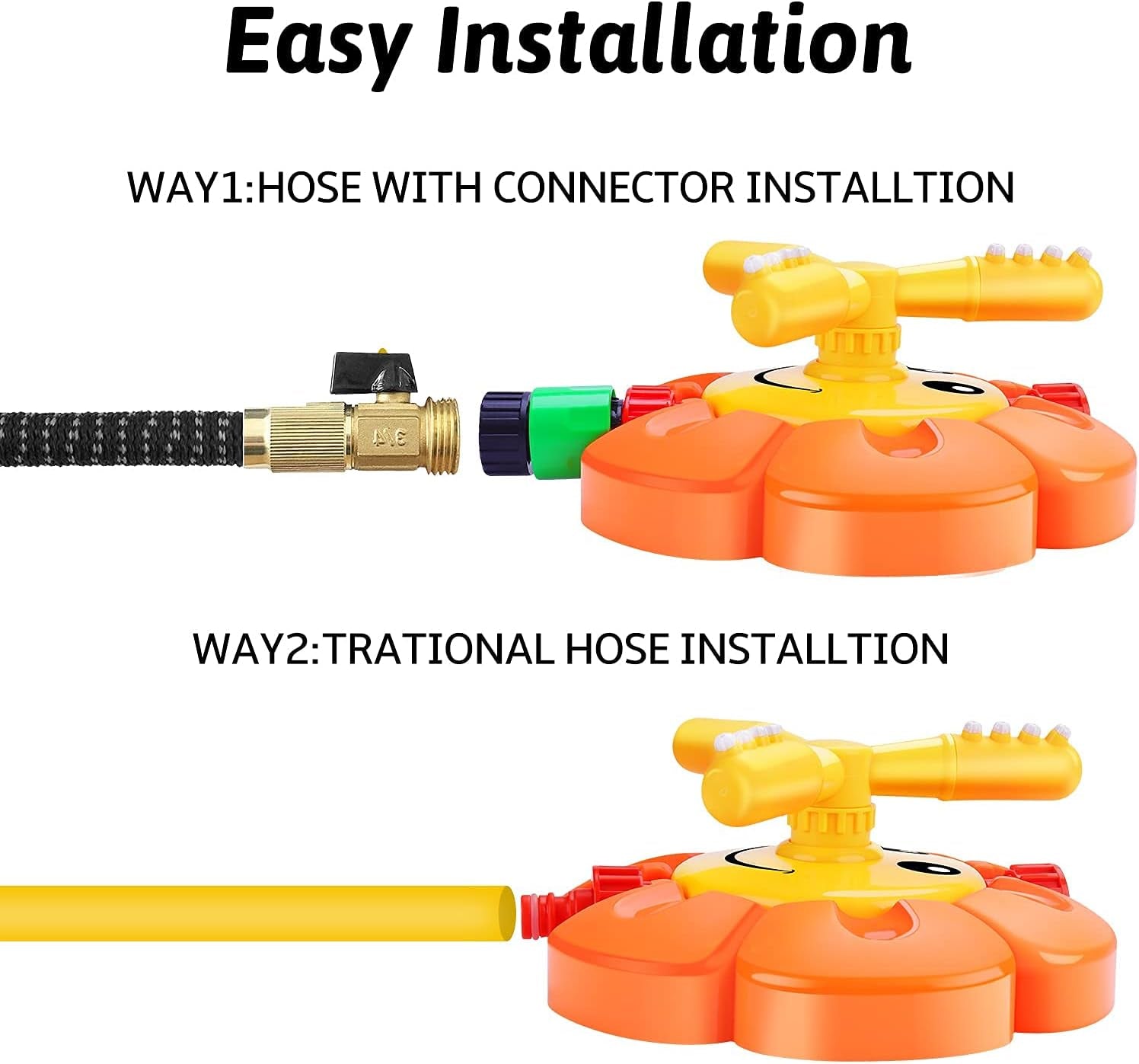 Water Sprinkler for Kids Toddlers Sprinklers with Roating Spray Nozzles Attaches Garden Water Hose Outdoor Play outside Toys 3-4 Summer Backyard Lawn Game Yard Water Toy for Kids 3-5 4-8 Boy Girl