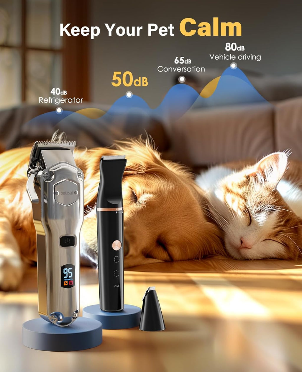 Dog Grooming Kit for Thick/Matted Hair with Stainless Steel Blade | Powerful Motor, Dog Clippers+Paw Trimmers, IPX7 Waterproof, Low Noise, Cordless & Long Battery Life