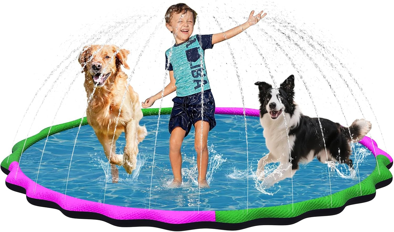 67” Non-Slip Splash Pad for Kids & Dogs, round Outdoor Water Sprinkler Pad, 0.5Mm Thickened Tear-Resistant PVC, Kids Water Toy & Dog Pool for Backyard Summer Fun