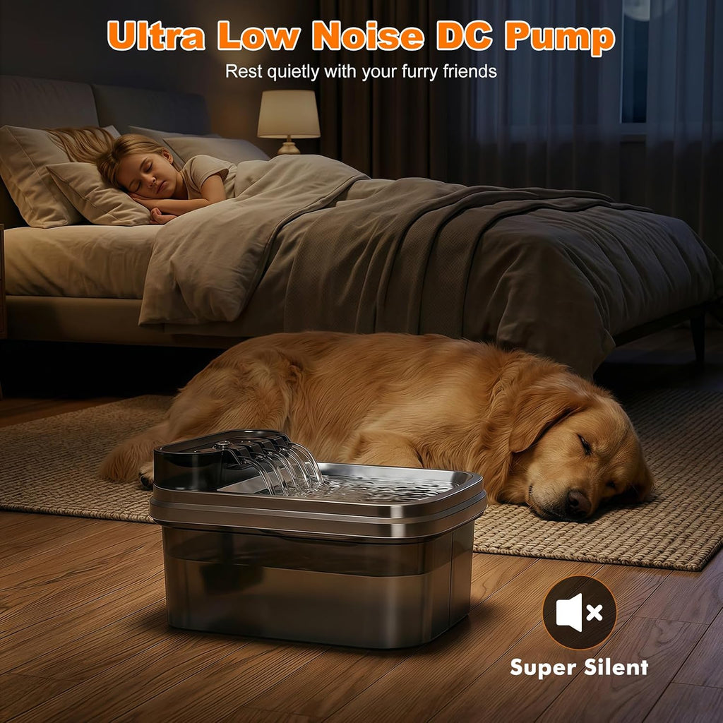 9L Elevated Stainless Steel Dog Water Fountain with Filter | 4-Level Adjustable Indoor Pet Water Fountain with Quiet Pump and No-Spill Design for Small, Medium, and Large Dogs