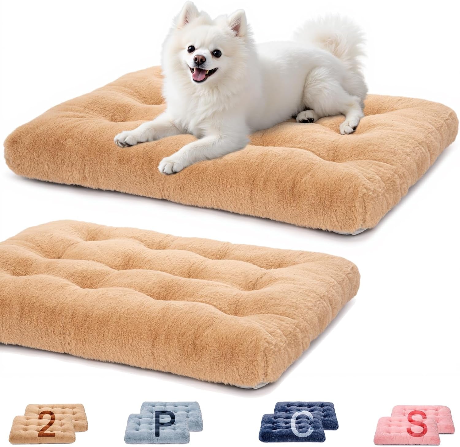 2 Pack Dog Bed, Washable Deluxe Plush Dog Crate Beds with Anti-Slip | Comfy Kennel Pad Pet Sleeping Mat for Large, Medium and Small Dogs