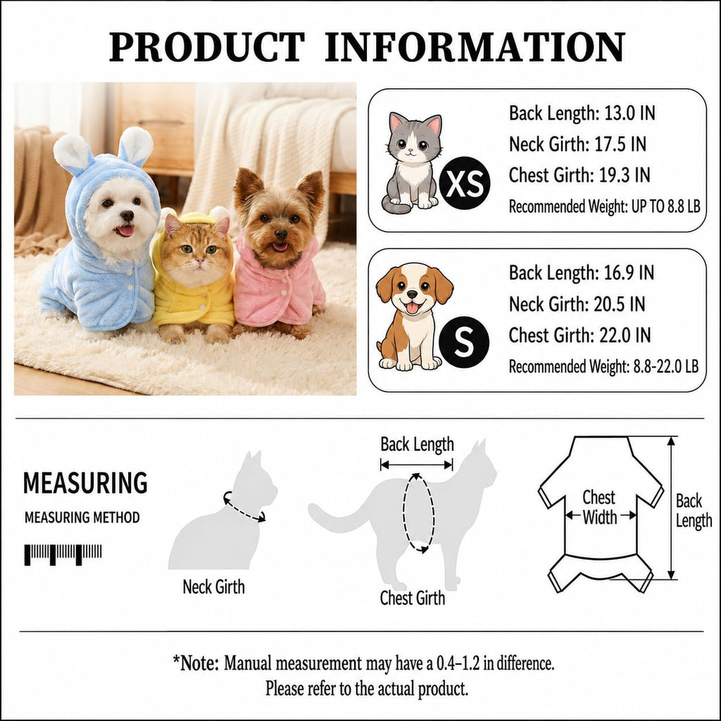 Dog Bathrobe Super Absorbent Towel for Small Dogs Cats Fast Drying Dog Robe Coat with Hood Puppy Cat Bath Towel Wrap Pet Grooming Supplies after Shower (Light Pink,S)