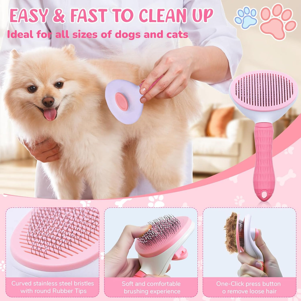 Dog Brush & Grooming Kit – 9-Piece Pet Brush & Deshedding Set for Shedding, Bathing, Trimming & Nail Care | Grooming Tools for Dogs & Cats, Includes Comb, Nail Clipper, Scissors, Slicker Brush (Pink)