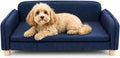 Dog Couch Bed for Small to Medium Dogs, Orthopedic Bolster Dog Sofa Bed with Removable Washable Cover, Elevated Pet Couch with Armrests, Navy Blue