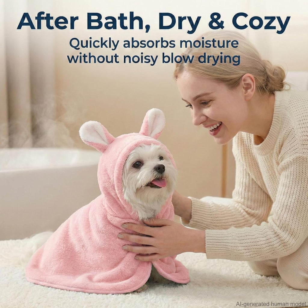 Dog Bathrobe Super Absorbent Towel for Small Dogs Cats Fast Drying Dog Robe Coat with Hood Puppy Cat Bath Towel Wrap Pet Grooming Supplies after Shower (Light Pink,S)