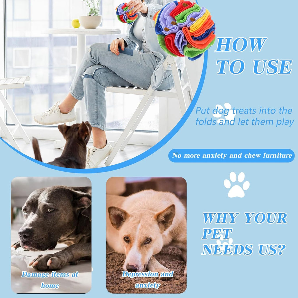 2 Packs Snuffle Ball for Dogs - Sniffle Interactive Treat Ball, Stress Relief, Slow Feeder, Puzzle Toy for Small Medium Dogs Cats, Soft Polar Fleece, Rainbow & Ocean Blue, 5.9 Inches