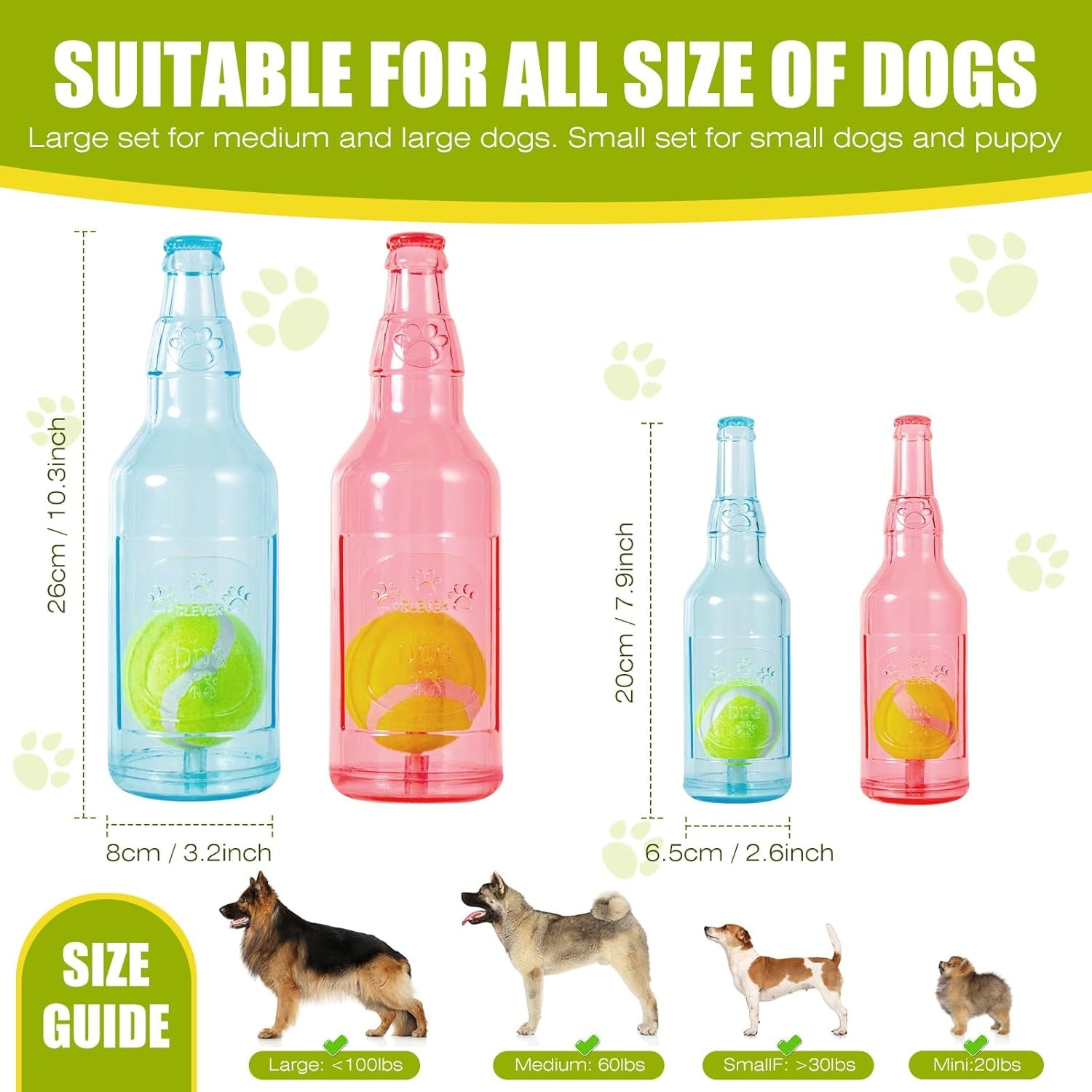 Dog Toy, Dog Squeak Toy, Floating Dog Toy, Interactive Fetch Toy for Play and Training, Bottle Shape with Tennis Ball inside (Set of Two Large)