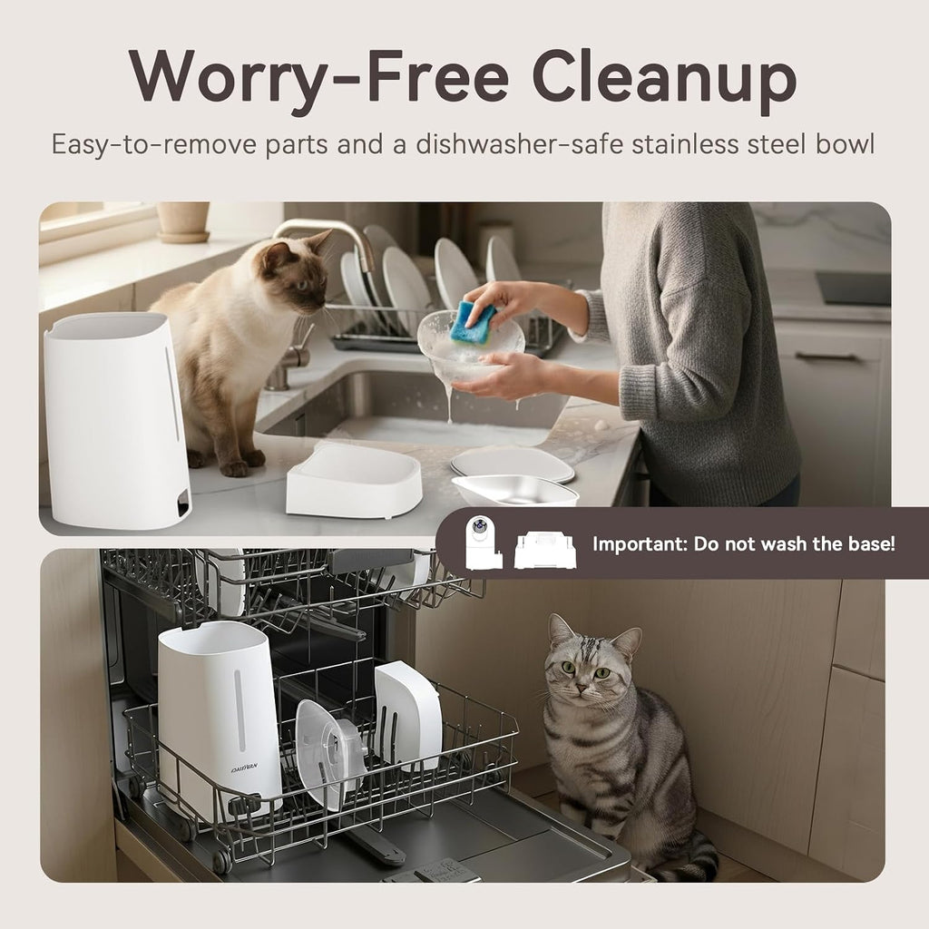 Automatic Cat Dog Feeder with Camera 4L, 2.4G/5G Wifi Smart Pet Food Dispenser with Night Vision, 2-Way Audio, Meat Call and Motion Alert, Stainless Steel Bowl, Dual Power Support, AI Feature