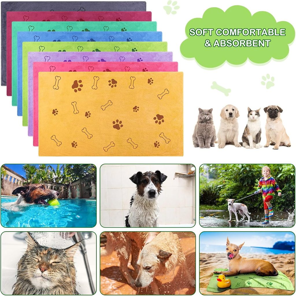 Set of colorful pet mats with various animals and outdoor activities displayed.