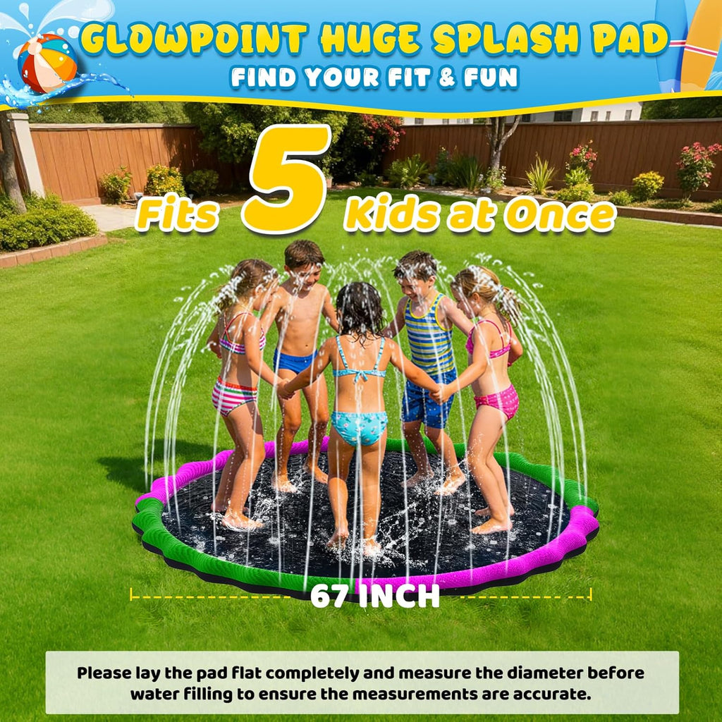67” Non-Slip Splash Pad for Kids & Dogs, round Outdoor Water Sprinkler Pad, 0.5Mm Thickened Tear-Resistant PVC, Kids Water Toy & Dog Pool for Backyard Summer Fun
