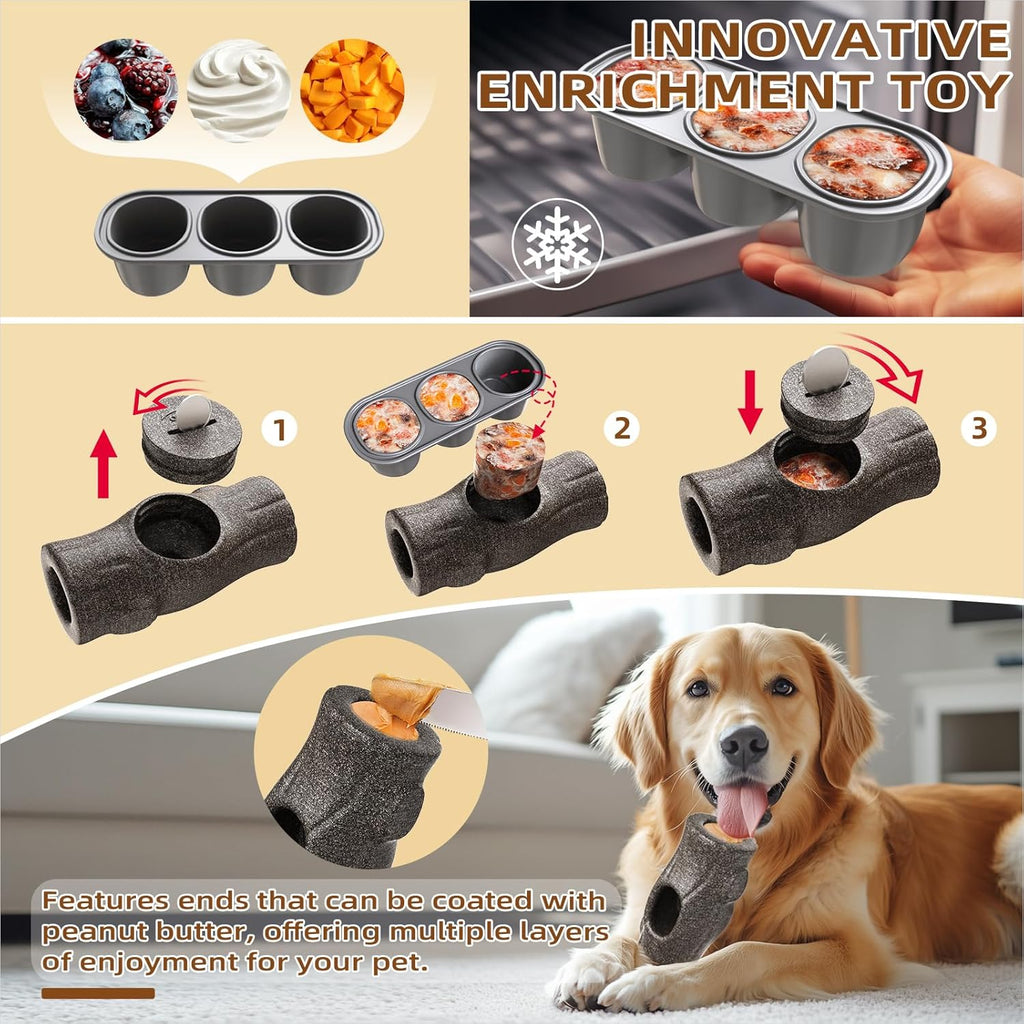 Tree Stump Dog Frozen Treat Toy, Long Lasting Chew & Heavy Duty Treat Dispenser Toy for Large Dogs with Peanut Butter Holder, Non-Toxic Easy Clean Teething Toys for Aggressive Chewers