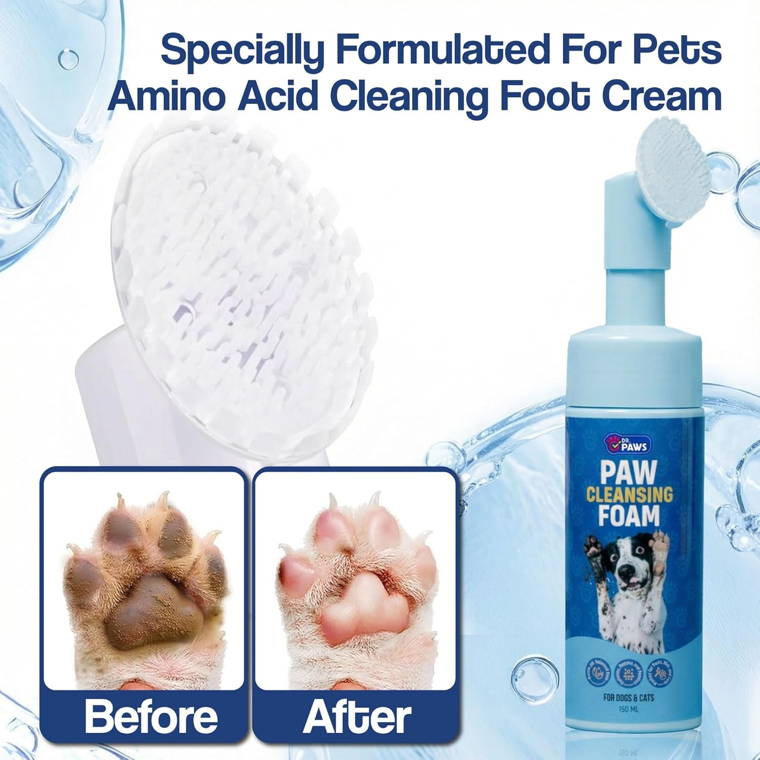 Foaming Dog Paw Cleaner, Non-Toxic, Ph-Balanced, Lick-Safe Paw Cleaner for Dogs, Effective Animal Washer and Feet Cleaner, Wipes for Paws and Butt, Built in Soft-Tip Head - 150Ml