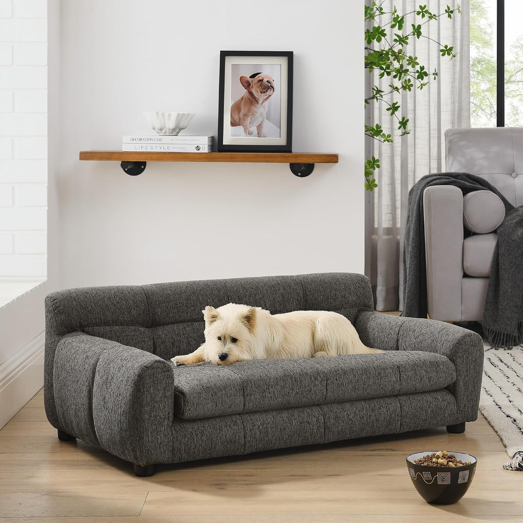 38" Dog Couch, Comfortable Dog Sofa Bed with Backrest and Armrests for Medium and Large Dogs, Linen Cozy Soft Cushion Pet Bed,Dark Gray
