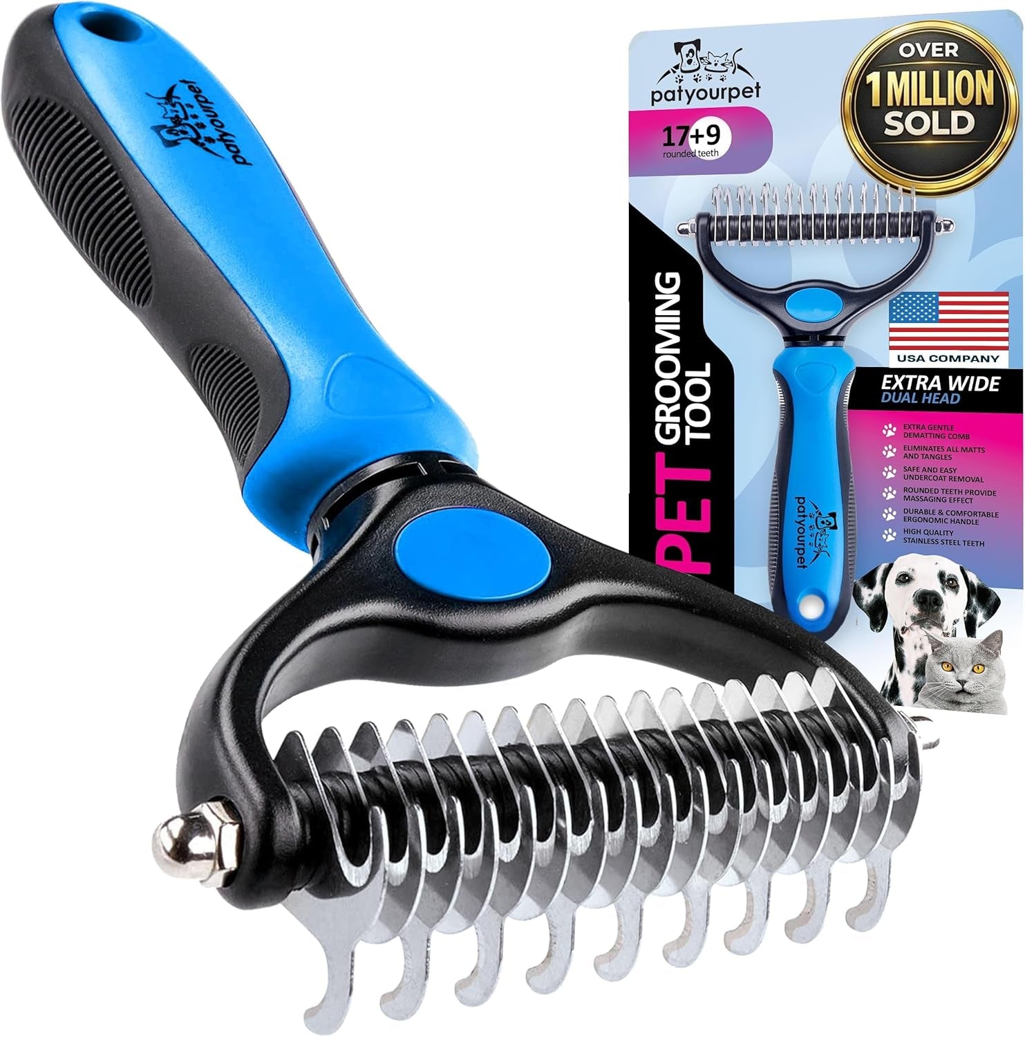 Deshedding Dog Brush for Shedding – Cat Brushes for Indoor Cats, Double-Sided Cat Brush Deshedding & Grooming Tool for Long Haired and Short Haired Dogs, Skin-Friendly