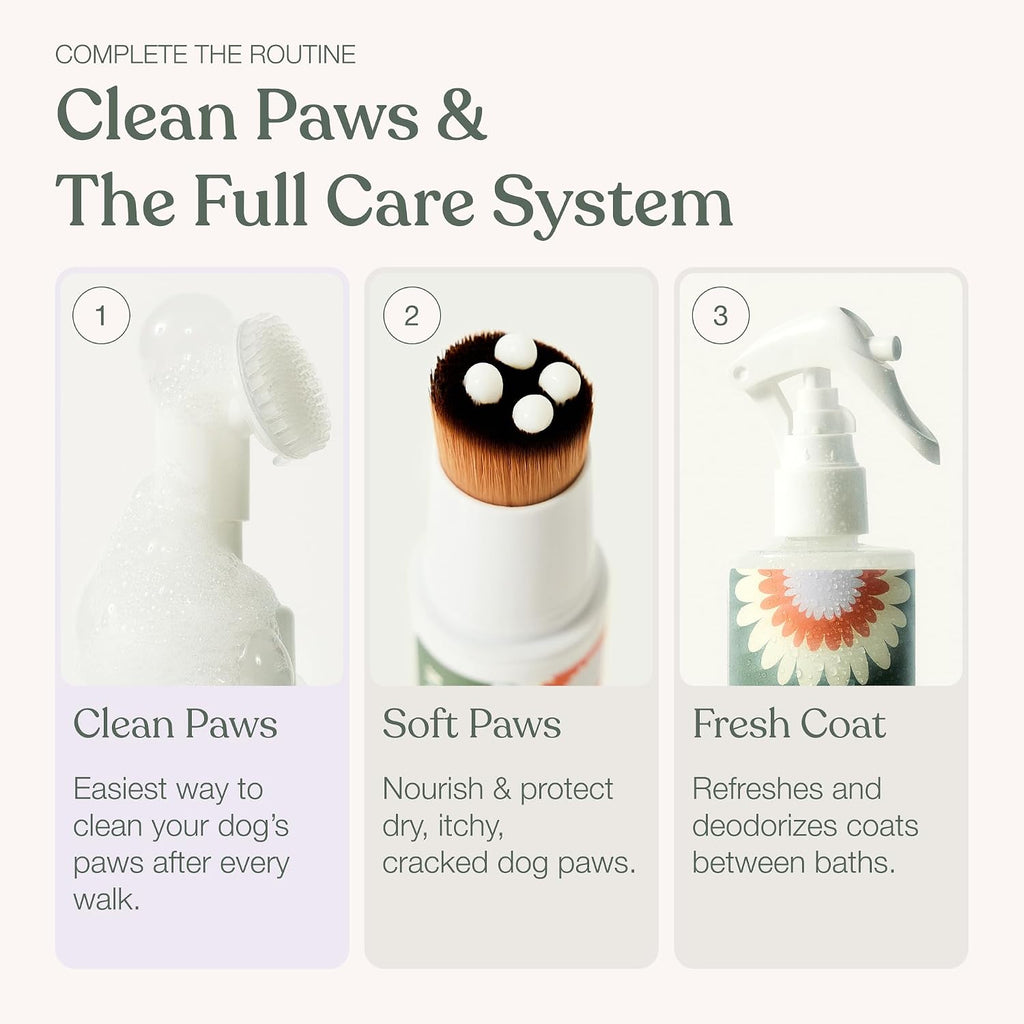 Dog Paw Cleaner, Clean Paws, No Rinse Foam Cleaner with Brush, 5 Fl Oz |  Dog Paw Washer, Fragrance Free, Ph Balanced, Waterless, Foaming Washer with Silicone Brush, Pet Cleaning Supplies