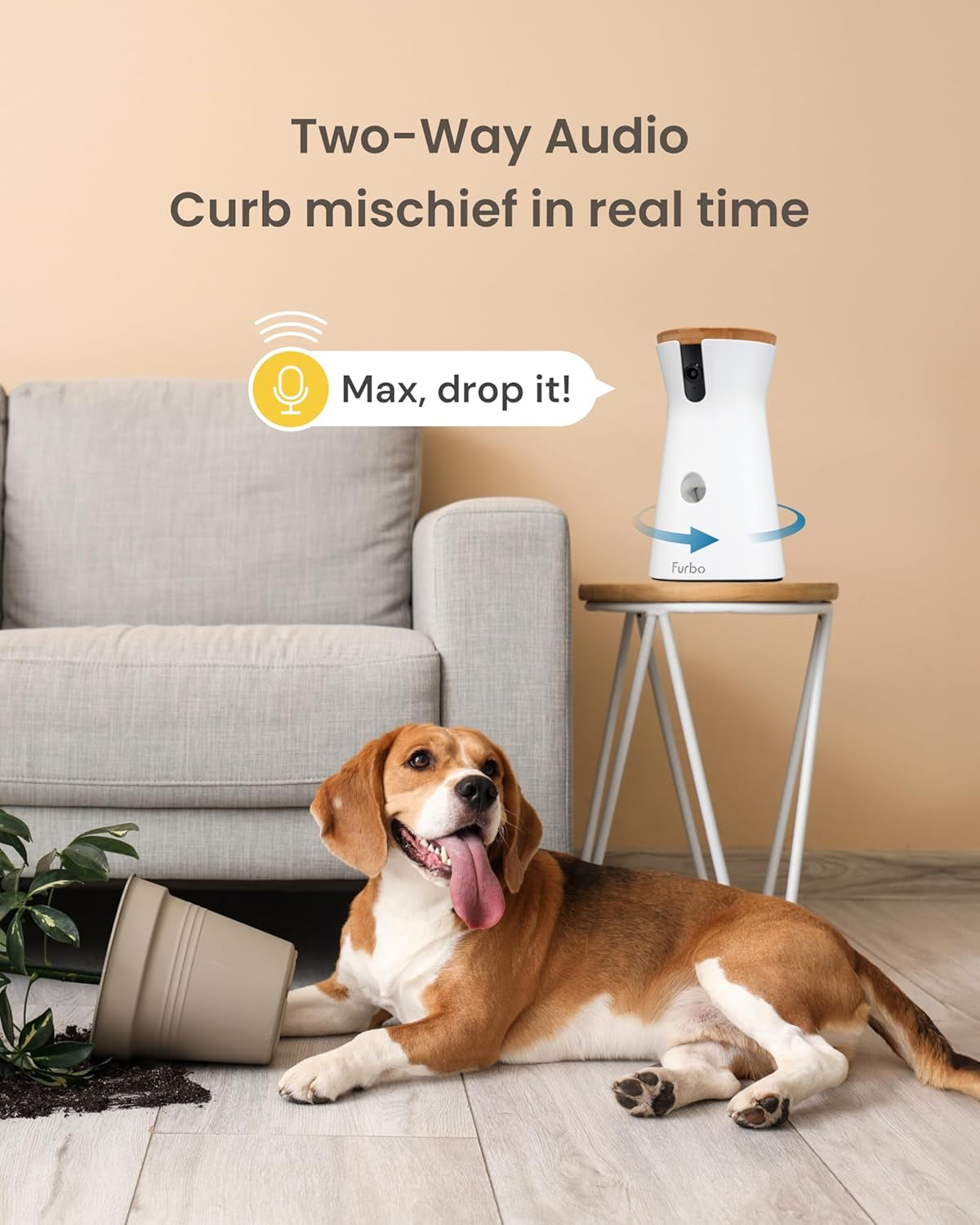 360° Dog Camera: Basic See, Talk & Toss Features, No AI Alerts, No Subscription Required, Pet Security Cam W/Barking Alerts, Rotating View, Treat Toss, 2-Way Audio, Smart Home Puppy Monitoring